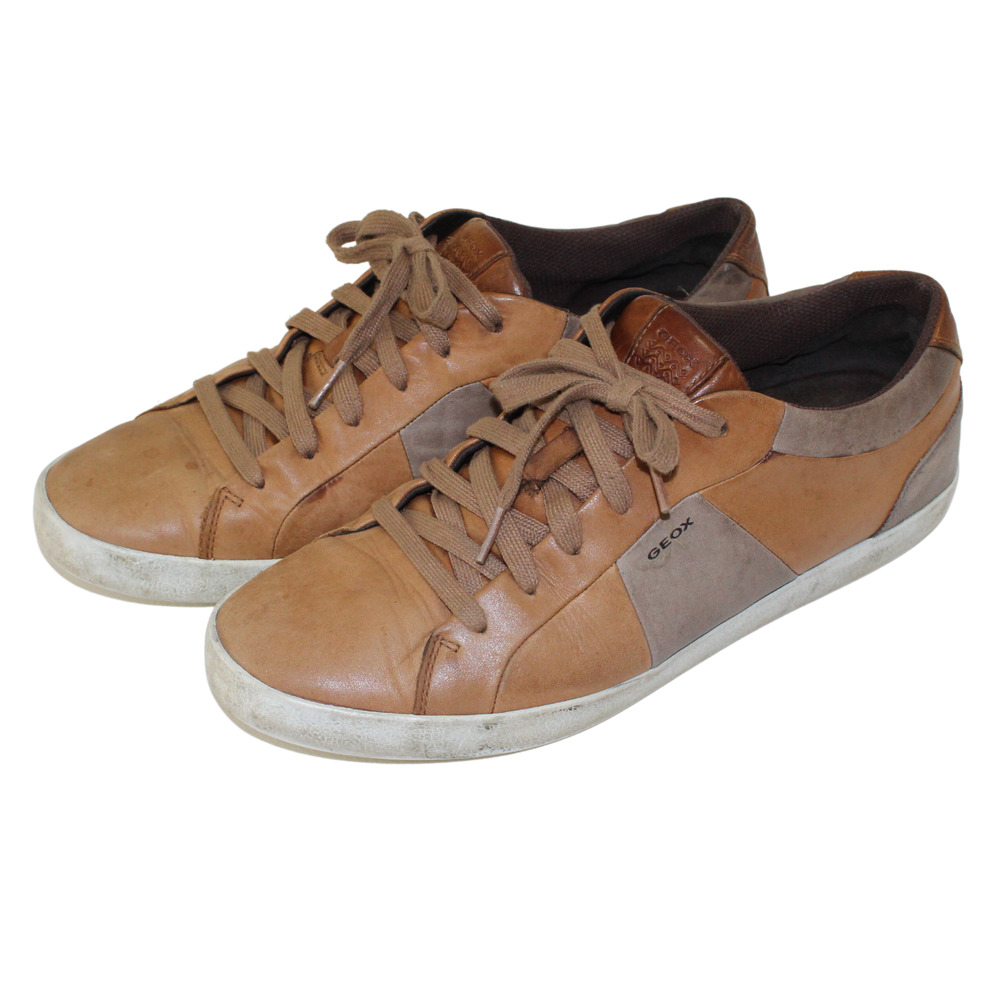 Geox Mens Leather Lace Up Sneakers Size 11.5 Brown Grey